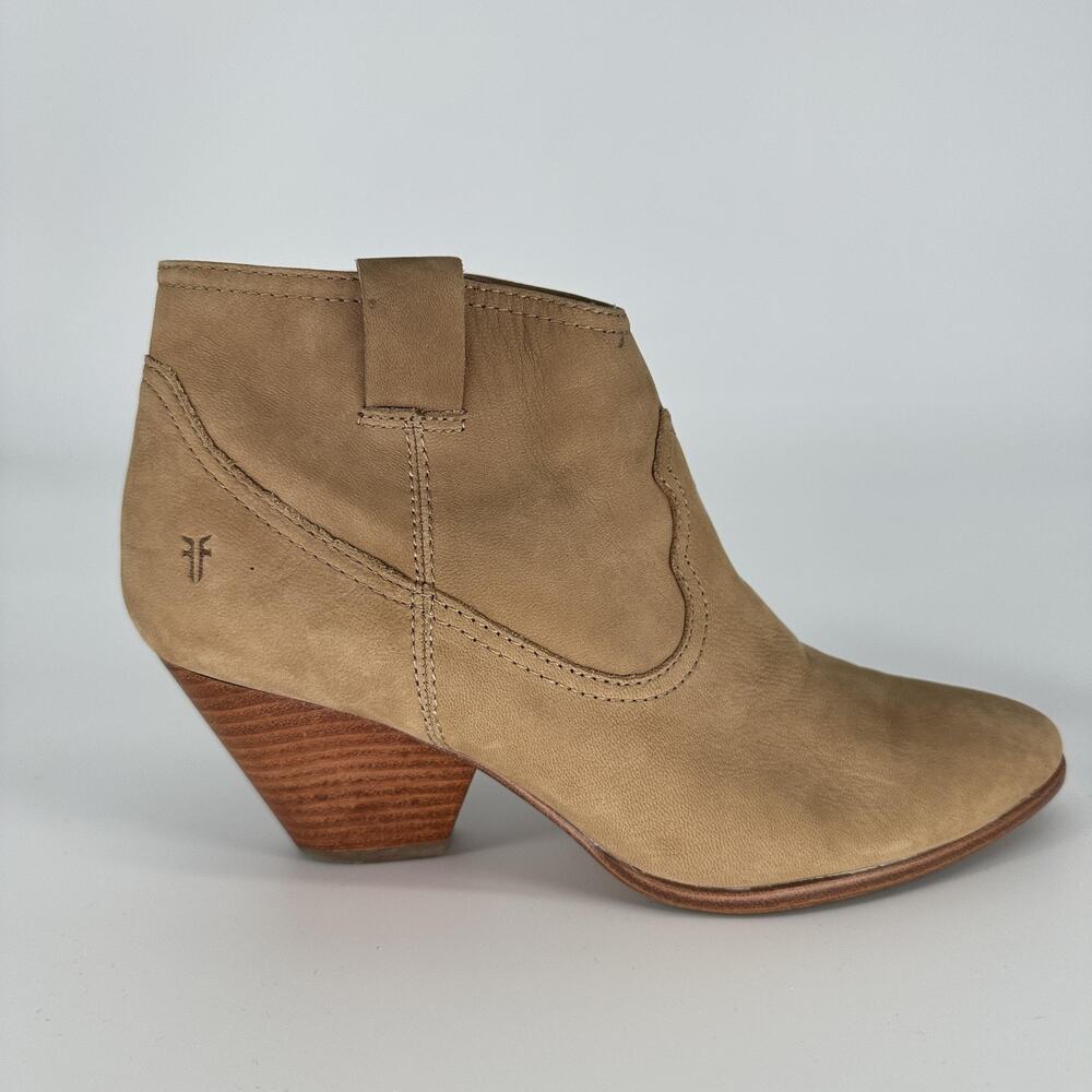 Frye Boots Womens Size 8M Tan Ash Western Ankle Zip Leather Stacked Heel Shoes - Picture 4 of 15